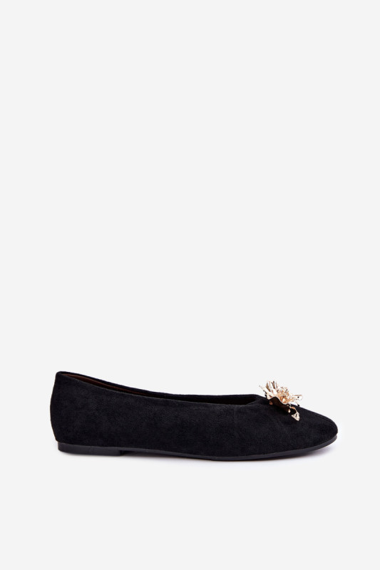 Schwarze Ballerinas mit Schmuckverzierung aus Velourslederimitat