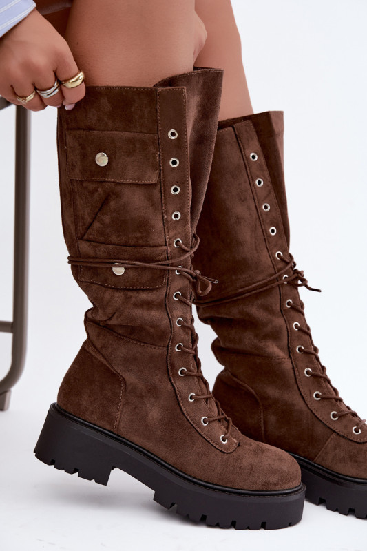 Schnürstiefel mit Plateau und Warmfutter in Braun