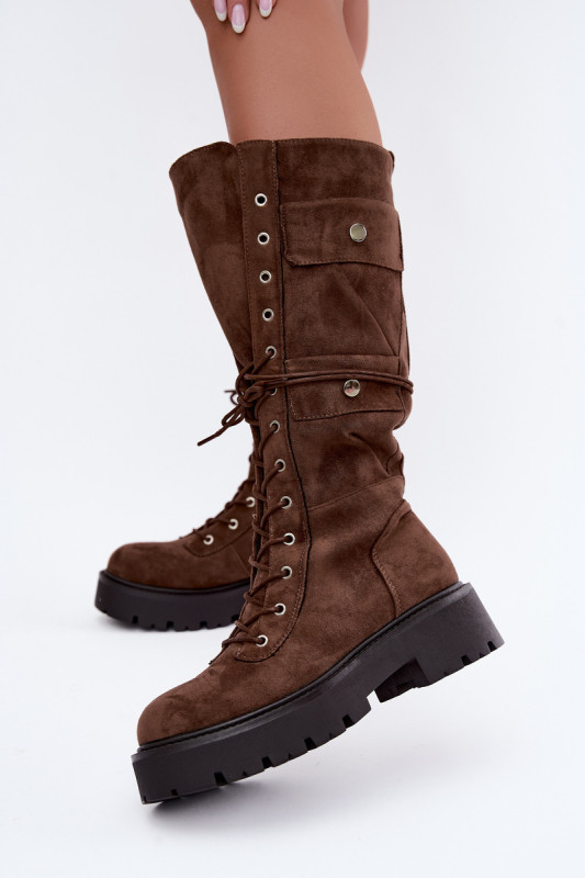 Schnürstiefel mit Plateau und Warmfutter in Braun
