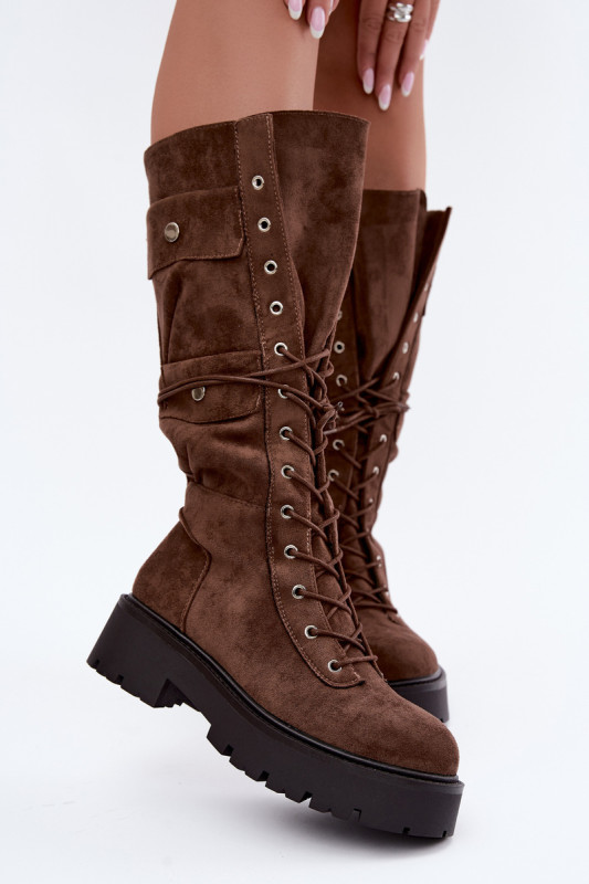 Schnürstiefel mit Plateau und Warmfutter in Braun