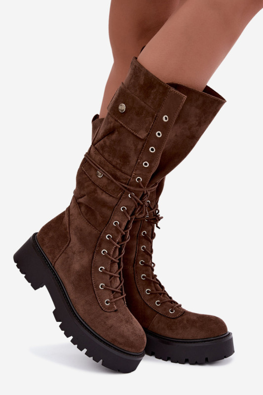 Schnürstiefel mit Plateau und Warmfutter in Braun