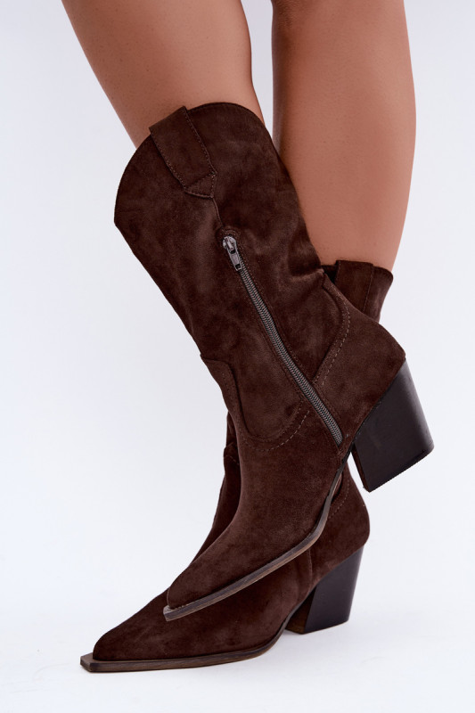Braune Ankle Boots aus Velourslederimitat mit Blockabsatz