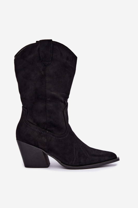 Schwarze Ankle Boots aus Velourslederimitat mit Blockabsatz