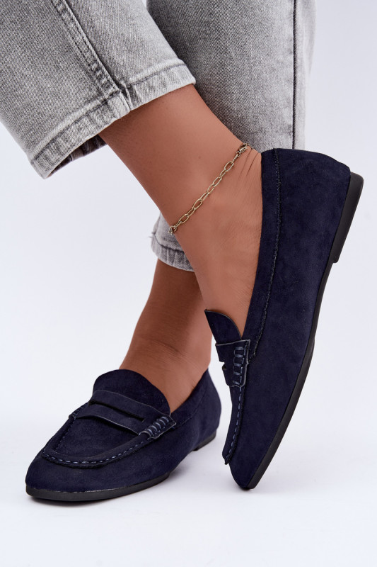 Flache Mokassins aus blauem Wildleder