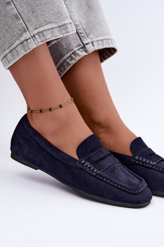 Flache Mokassins aus blauem Wildleder