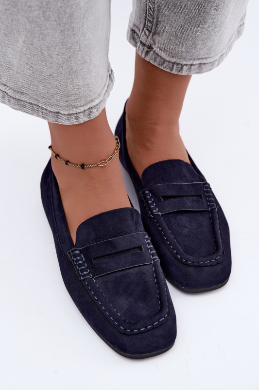 Flache Mokassins aus blauem Wildleder