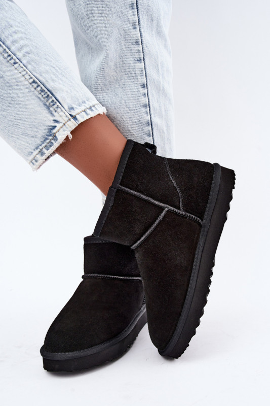 Gefütterte schwarze Wildleder-Snowboots mit Fell
