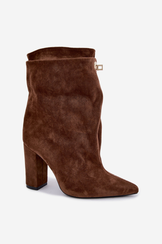 Braune gefütterte Stiefelette mit Blockabsatz, Veloursleder-Optik