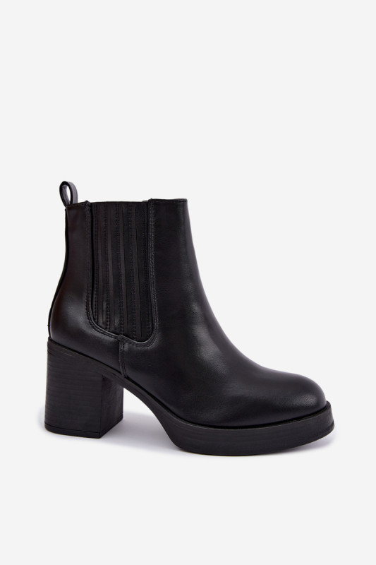 Gefütterte schwarze Stiefelette mit Blockabsatz aus Kunstleder