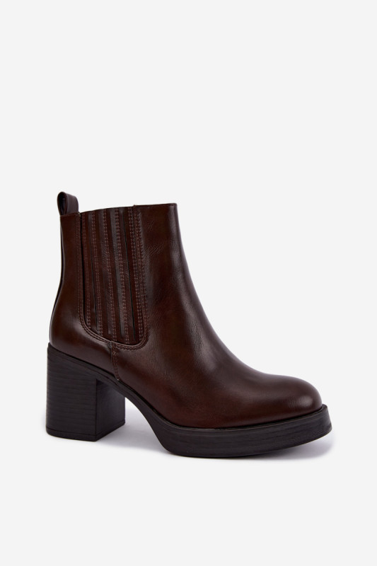 Gefütterte Stiefelette mit Blockabsatz, braun