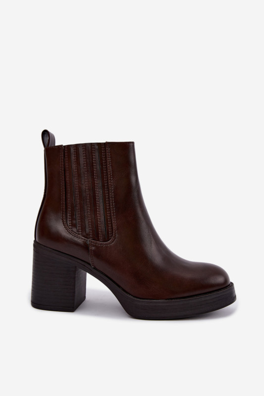 Gefütterte Stiefelette mit Blockabsatz, braun