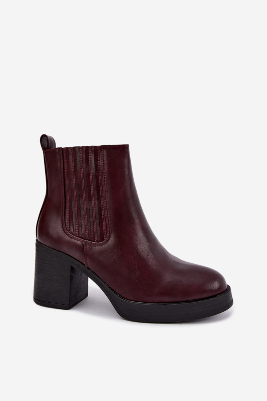 Gefütterte bordeauxrote Stiefelette mit Blockabsatz