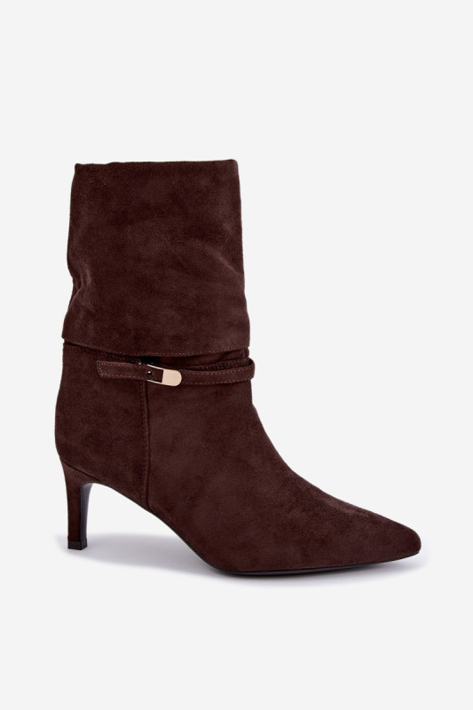Braune gefütterte Stiefelette mit Stiletto-Absatz und Riemen