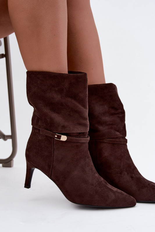 Braune gefütterte Stiefelette mit Stiletto-Absatz und Riemen