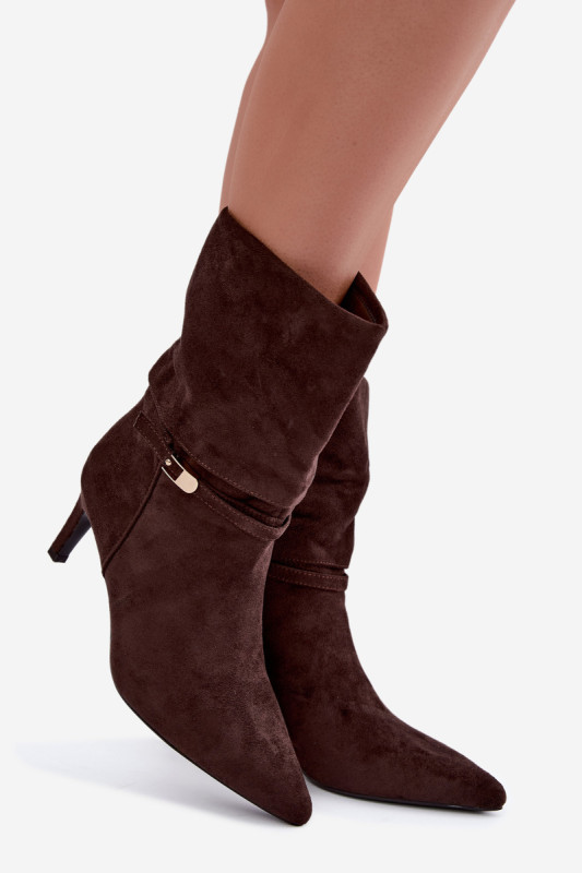 Braune gefütterte Stiefelette mit Stiletto-Absatz und Riemen