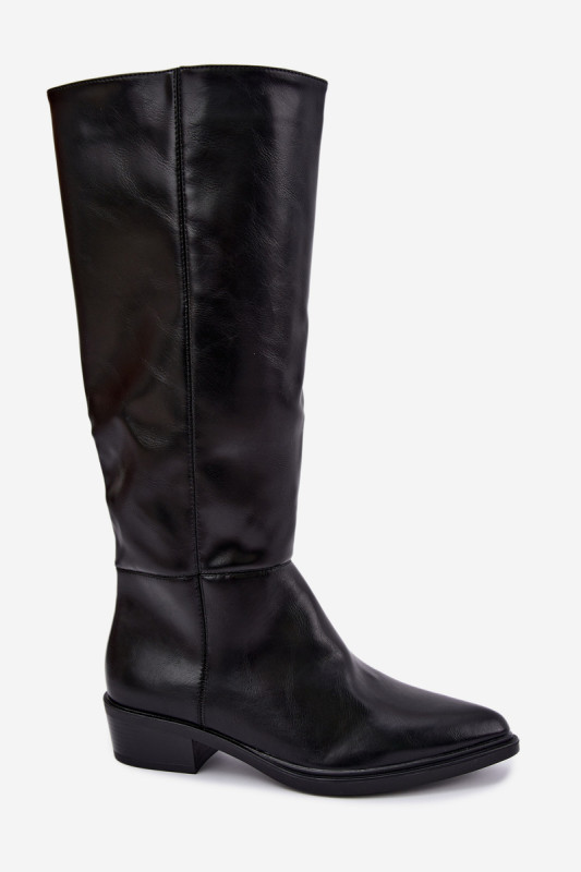 Gefütterte Overknee-Stiefel mit niedrigem Absatz schwarz