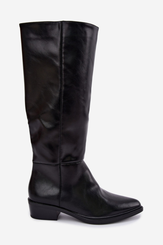 Gefütterte Overknee-Stiefel mit niedrigem Absatz schwarz