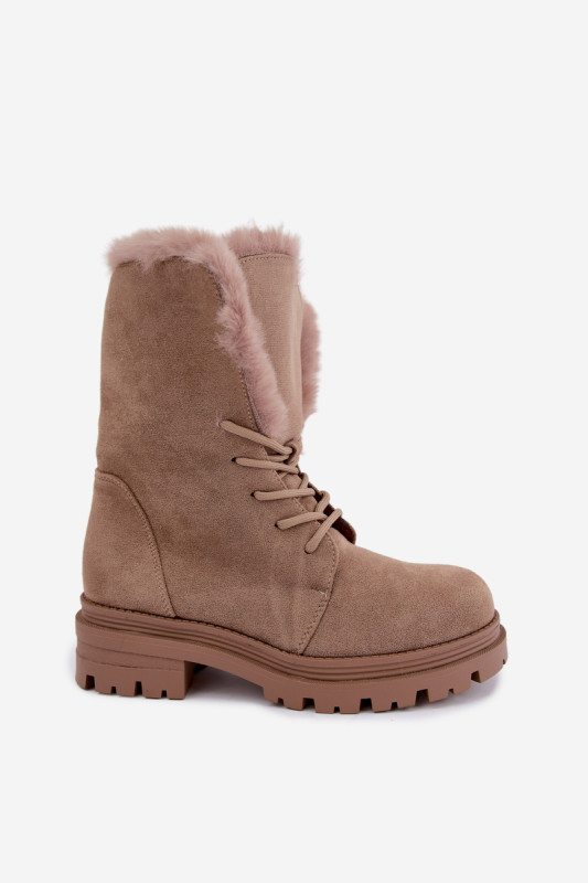 Beige gefütterte Ankle-Boots aus Wildlederimitat
