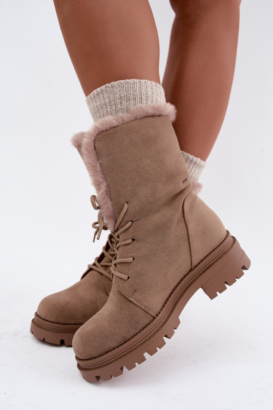 Beige gefütterte Ankle-Boots aus Wildlederimitat