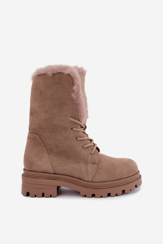 Beige gefütterte Ankle-Boots aus Wildlederimitat