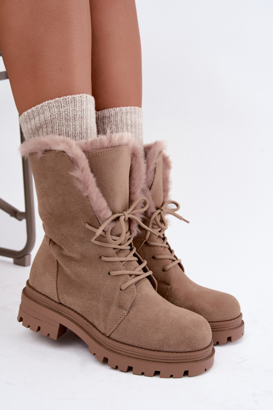 Beige gefütterte Ankle-Boots aus Wildlederimitat