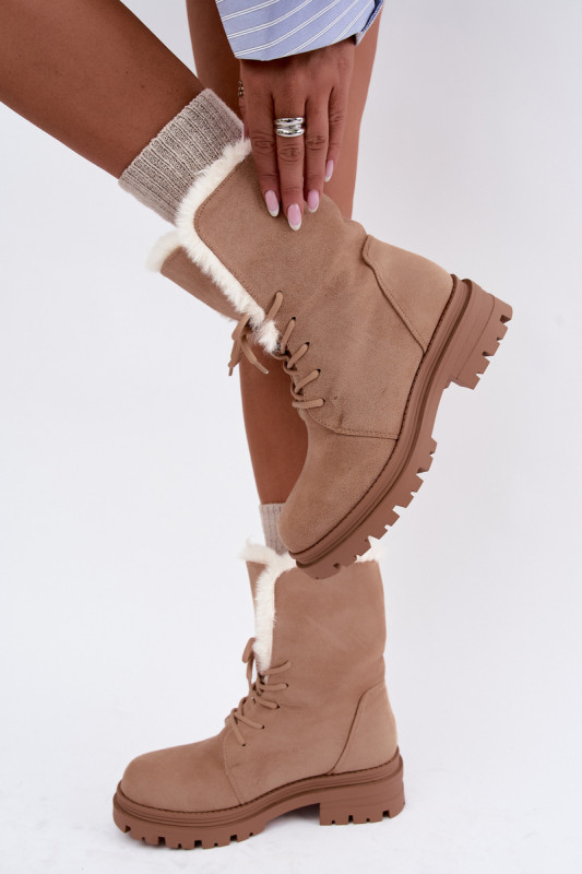 Beige gefütterte Ankle-Boots aus Velourslederimitat