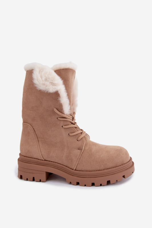 Beige gefütterte Ankle-Boots aus Velourslederimitat