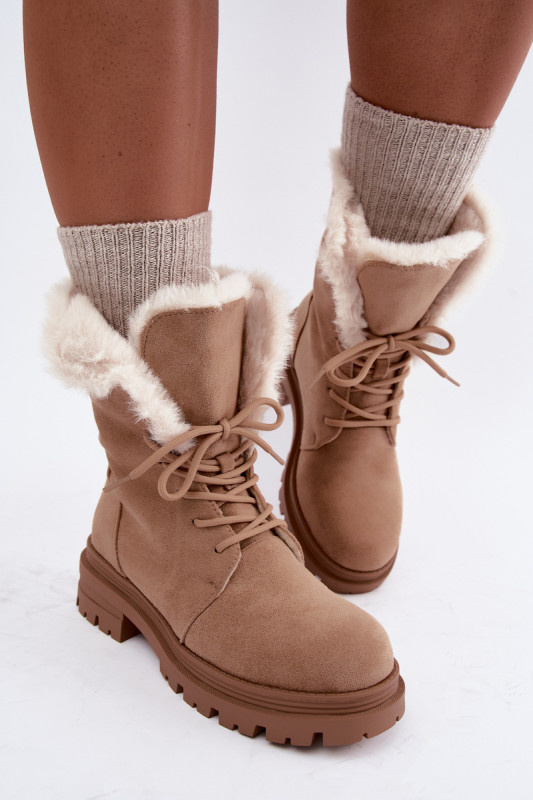 Beige gefütterte Ankle-Boots aus Velourslederimitat
