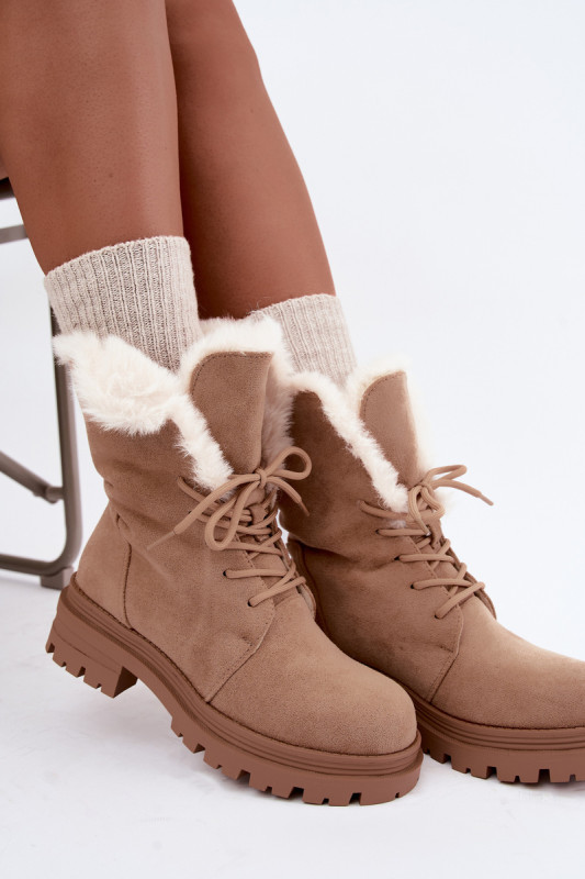 Beige gefütterte Ankle-Boots aus Velourslederimitat