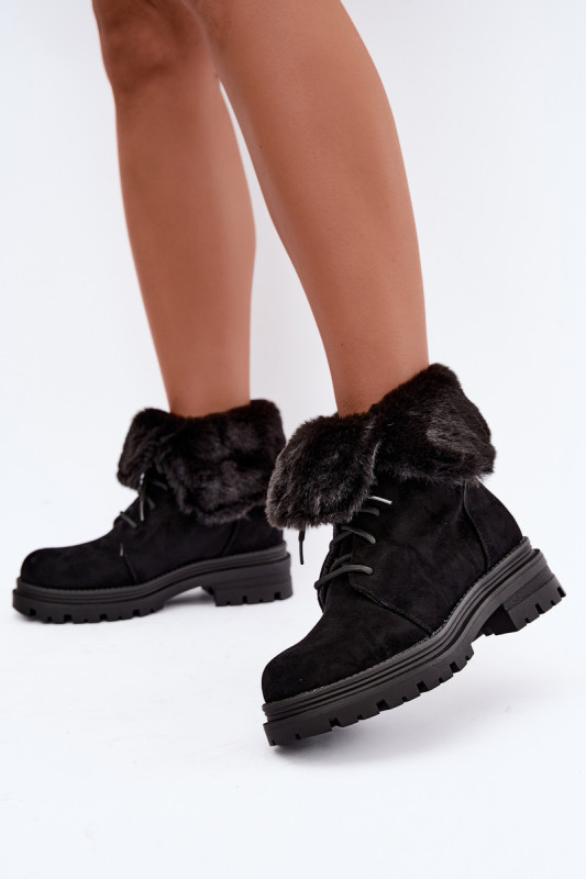 Schwarze gefütterte Ankle-Boots aus Wildlederimitat