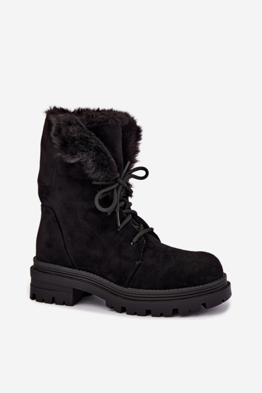 Schwarze gefütterte Ankle-Boots aus Wildlederimitat