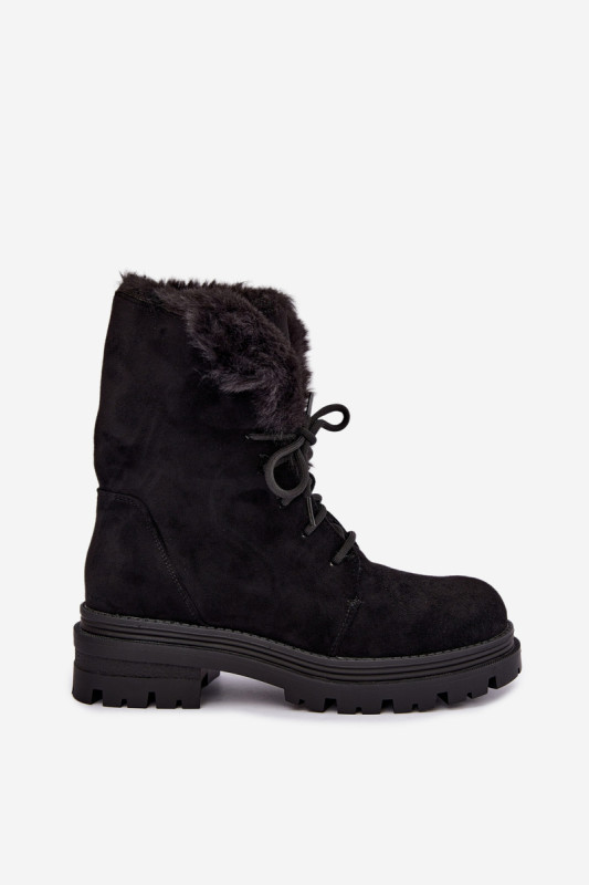 Schwarze gefütterte Ankle-Boots aus Wildlederimitat