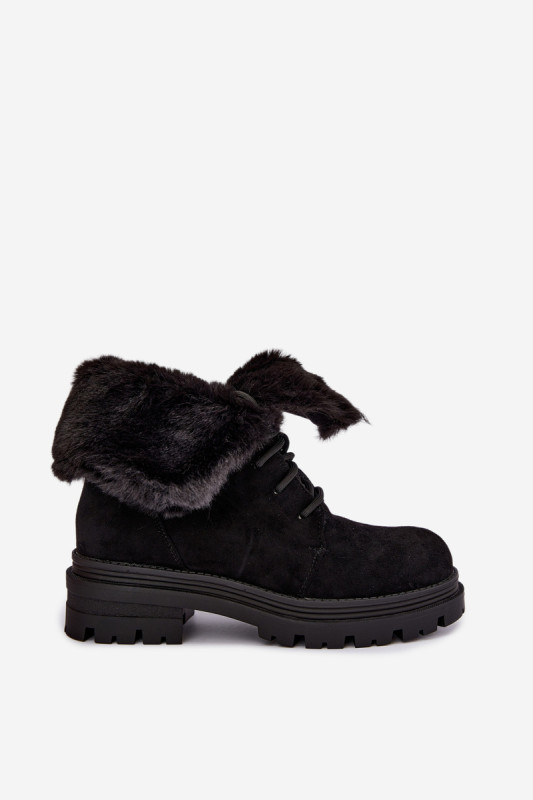 Schwarze gefütterte Ankle-Boots aus Wildlederimitat