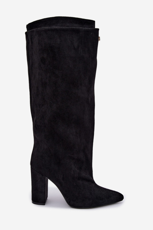Schwarze Overknee-Stiefel mit doppeltem Schaft und Blockabsatz, gefüttert