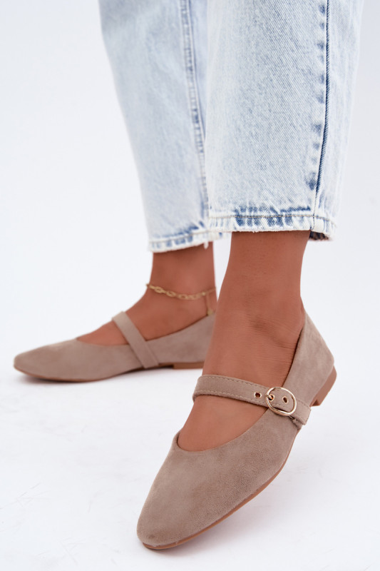 Beige Mary Jane Ballerinas aus Wildlederimitat