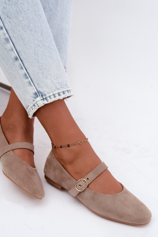 Beige Mary Jane Ballerinas aus Wildlederimitat