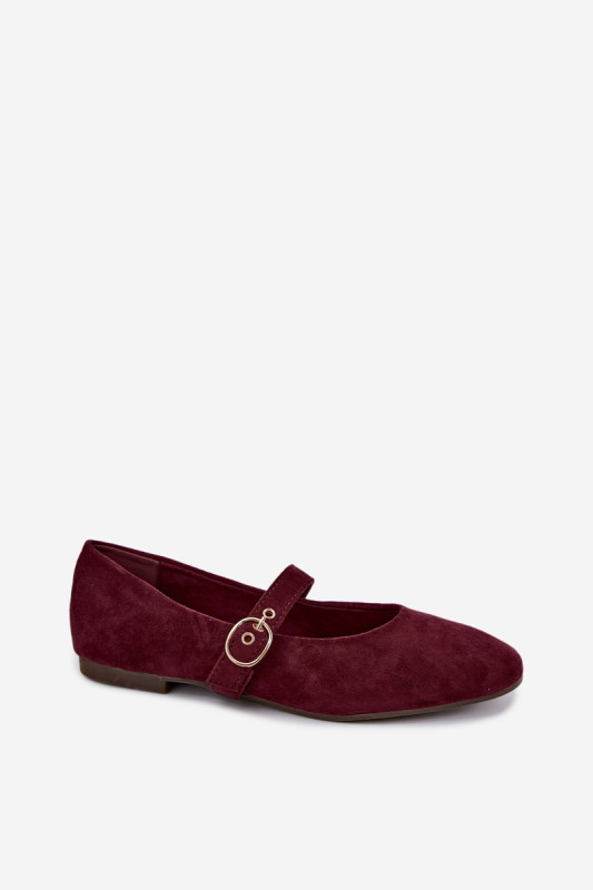 Bordeauxrote Mary Jane Ballerina aus Velourslederimitat