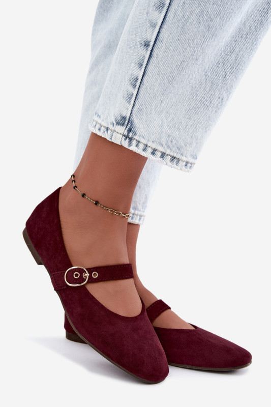 Bordeauxrote Mary Jane Ballerina aus Velourslederimitat