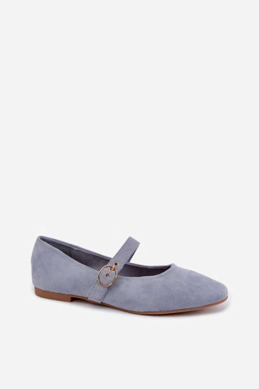 Blaue Mary Jane Ballerina aus Velourslederimitat