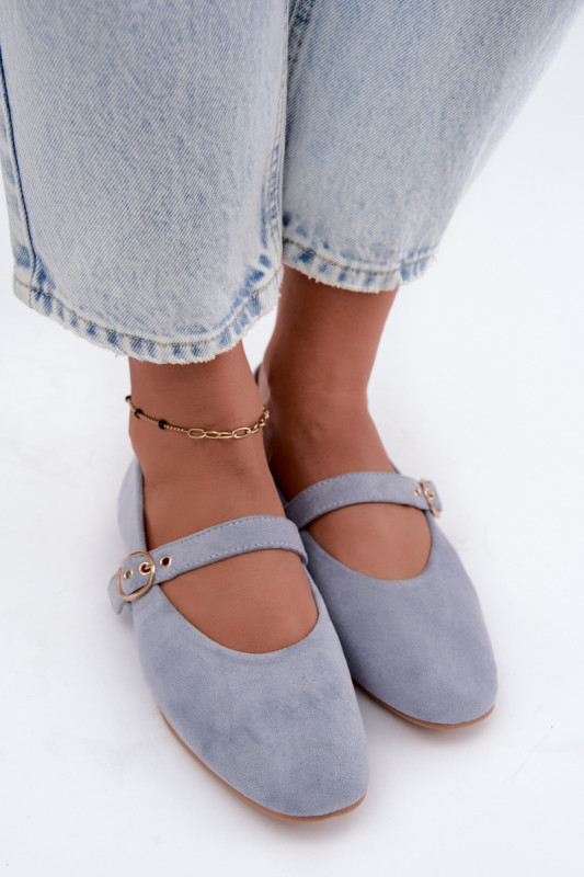 Blaue Mary Jane Ballerina aus Velourslederimitat