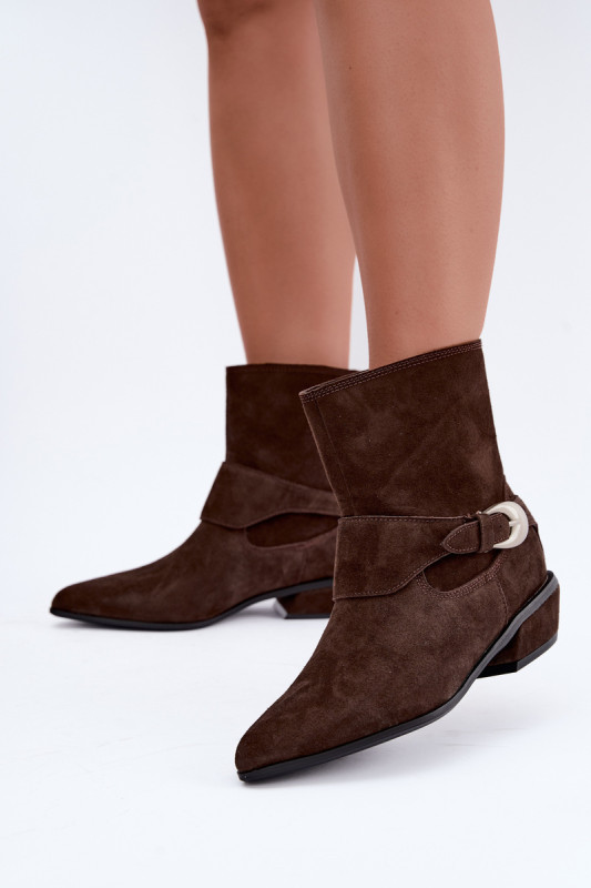 Gefütterte Stiefelette aus Wildleder in Braun mit Blockabsatz