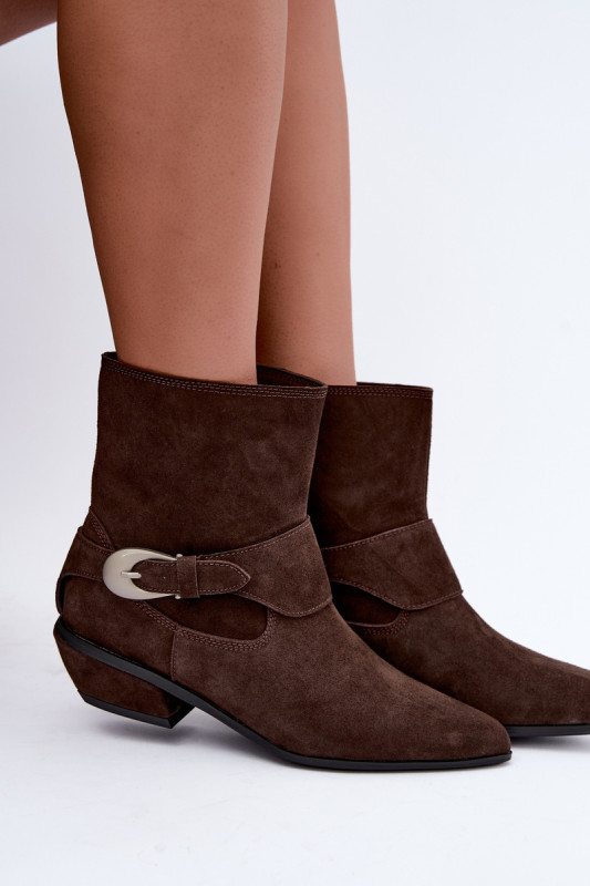 Gefütterte Stiefelette aus Wildleder in Braun mit Blockabsatz