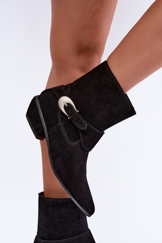 Gefütterte schwarze Ankle Boots aus echtem Veloursleder