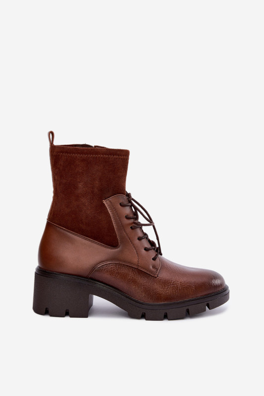 Braune Stiefelette mit Blockabsatz aus Kunstleder