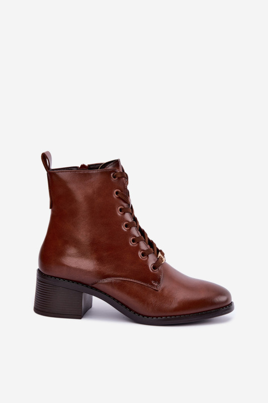 Gefütterte braune Schnür-Stiefelette mit Blockabsatz