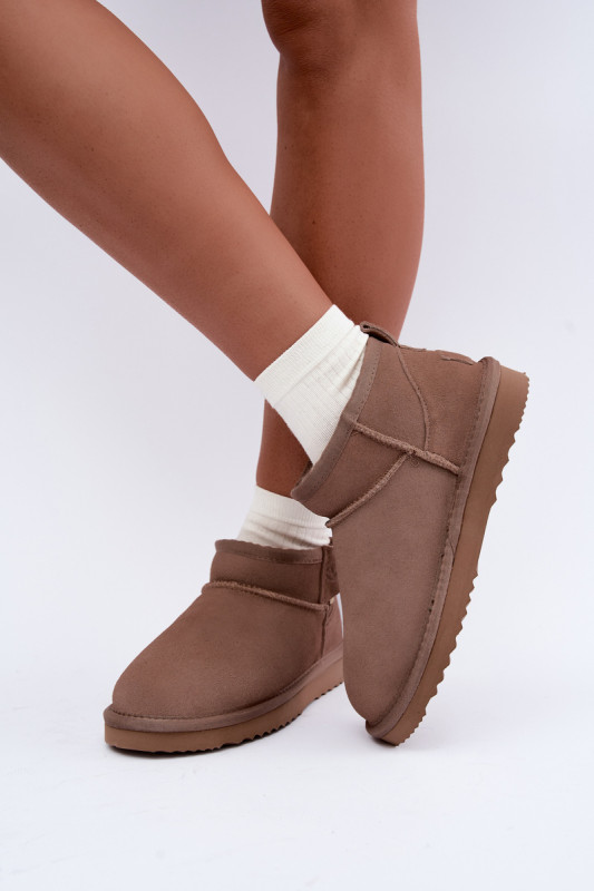 Beige Schneestiefel aus Veloursleder mit Reißverschluss