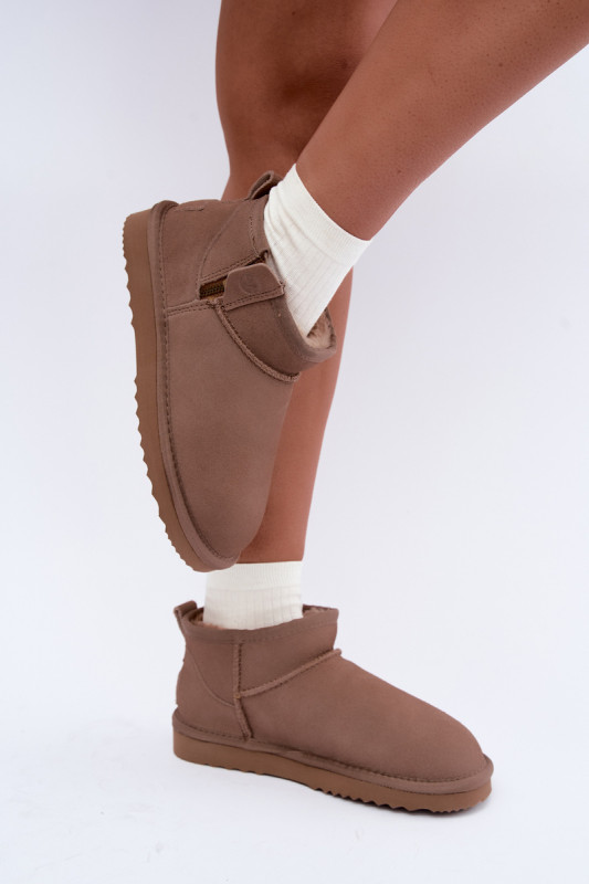 Beige Schneestiefel aus Veloursleder mit Reißverschluss