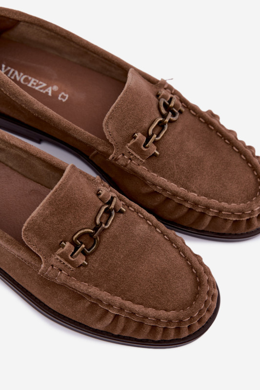 Veloursleder-Mokassin mit Raffung und Zierde, beige