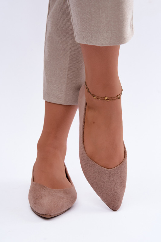 Flache Ballerinas aus beigem Eco-Wildleder