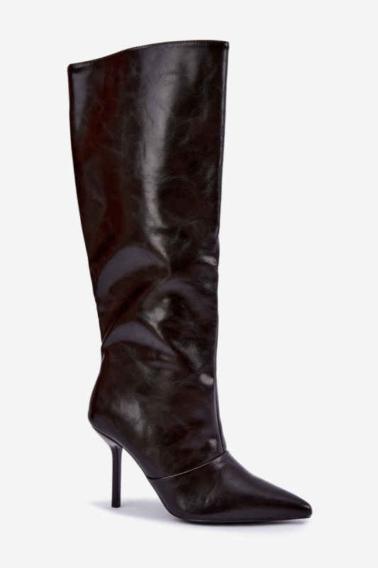 Gefütterte braune Overknee-Stiefel mit Stilettoabsatz